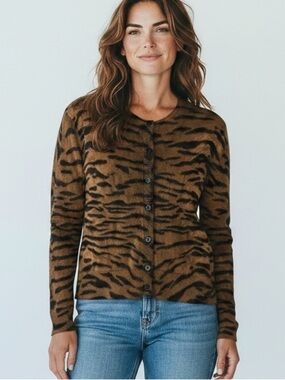 WORTH NEW YORK Lightweight Rayon Leopard Print Cardigan Size P